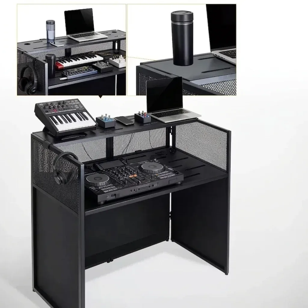 עמדת תאורת דיג'יי מתקפלת שחורה נקייה