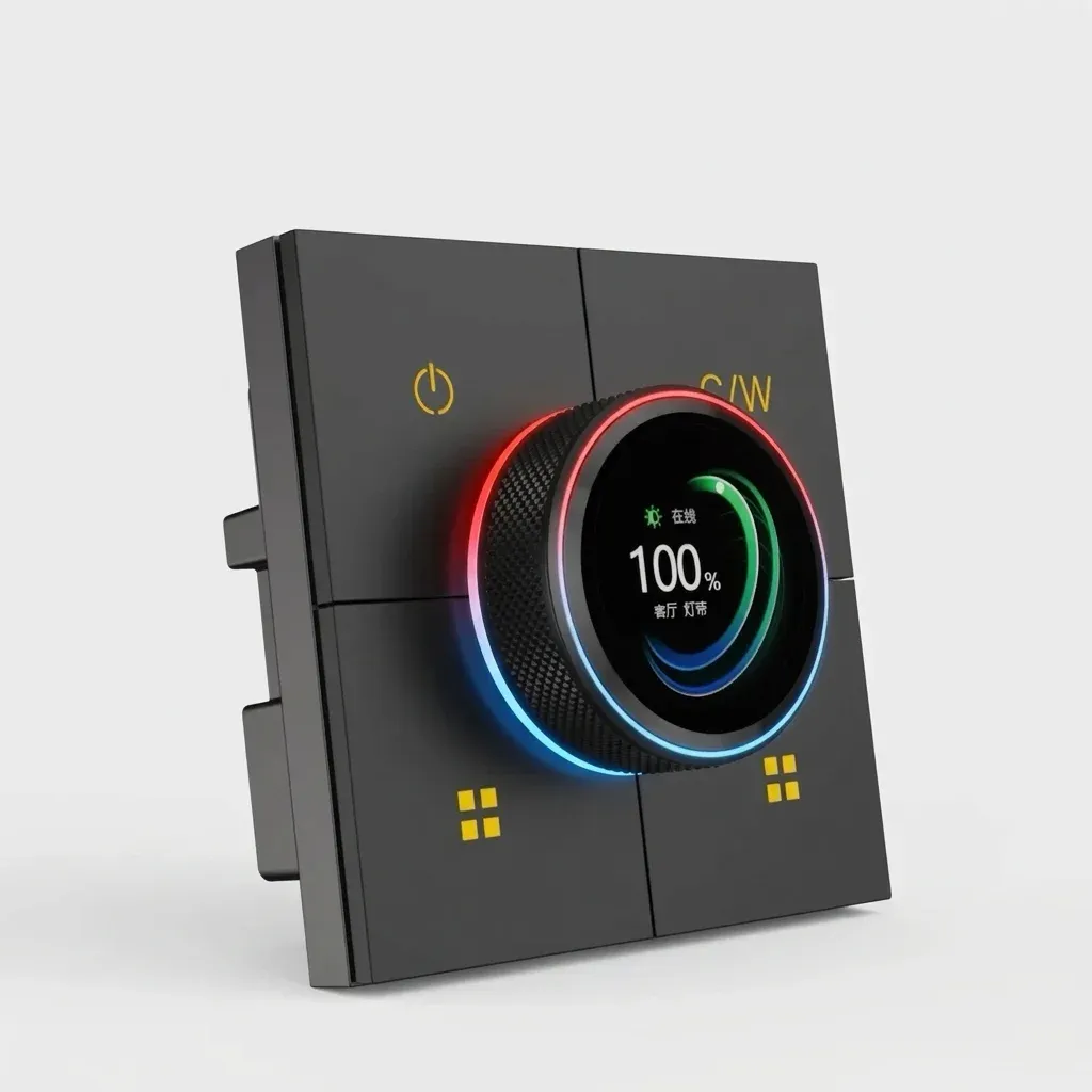 מתג דימר חכם שחור עם חוגה מרכזית