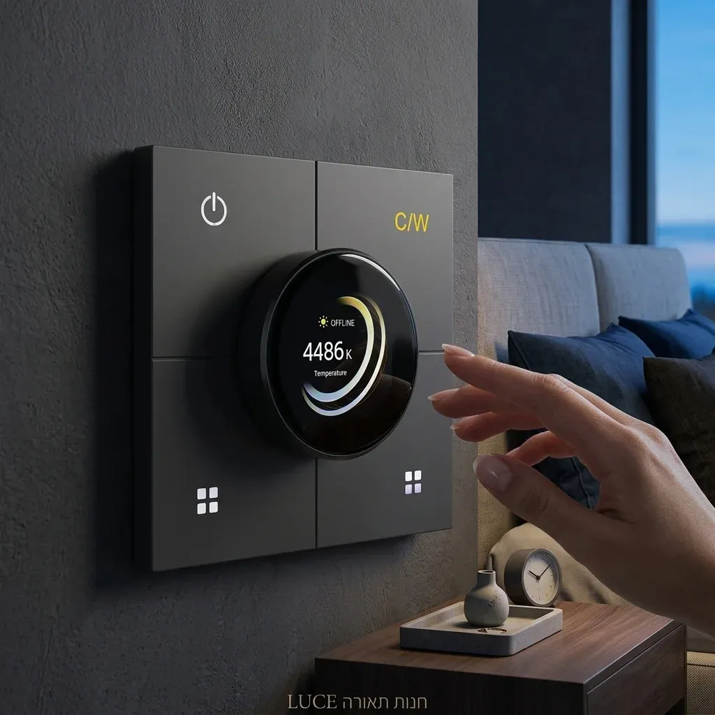 מתג דימר חכם זיגבי על קיר חדר שינה