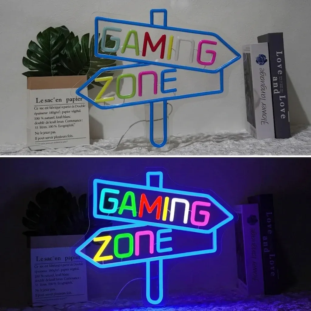שלט ניאון גיימינג זון כחול לחדר